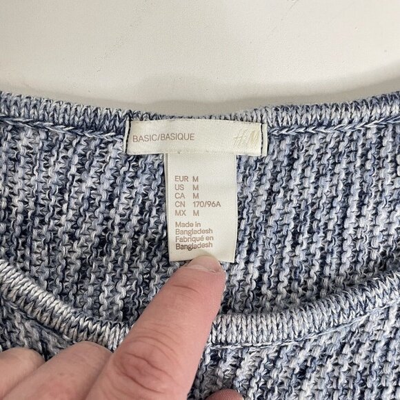 H&M Size M Women's Oversized Sweater Pullover Knit Blue 3/4 Sleeve - Picture 4 of 8